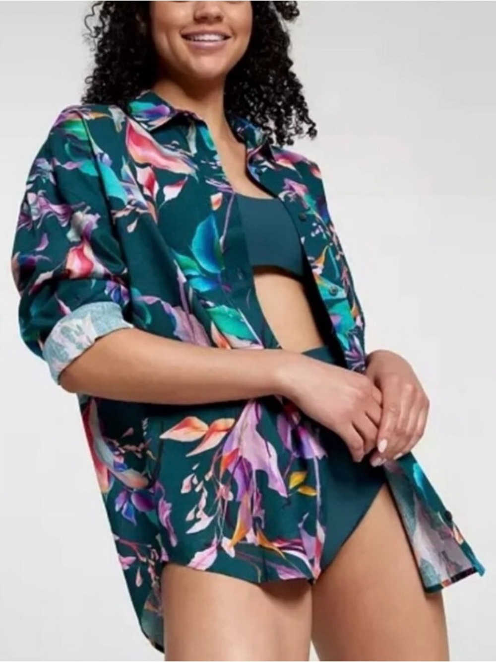 CALIA Oversized Long Sleeve Button Down Cover Up NWT